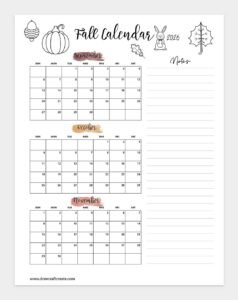 Free Printable 2026 Fall Calendars (6 Design) - Draw Craft Create