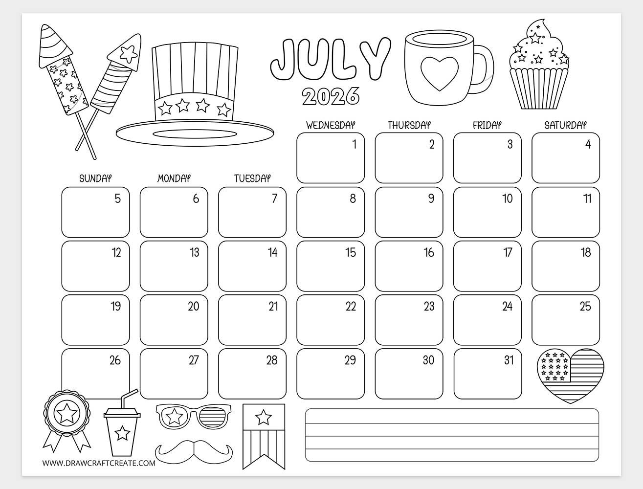 january 2026 kids coloring calendar