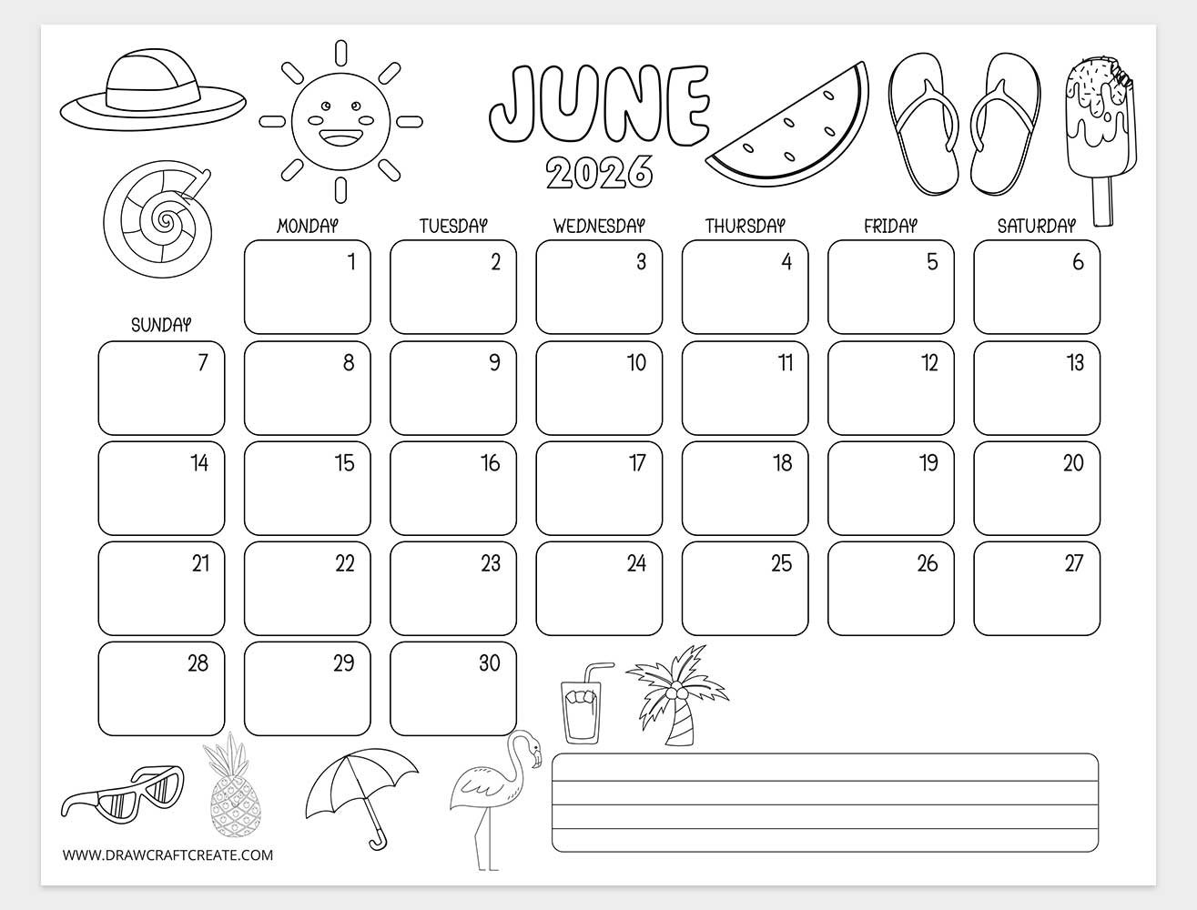 january 2026 kids coloring calendar