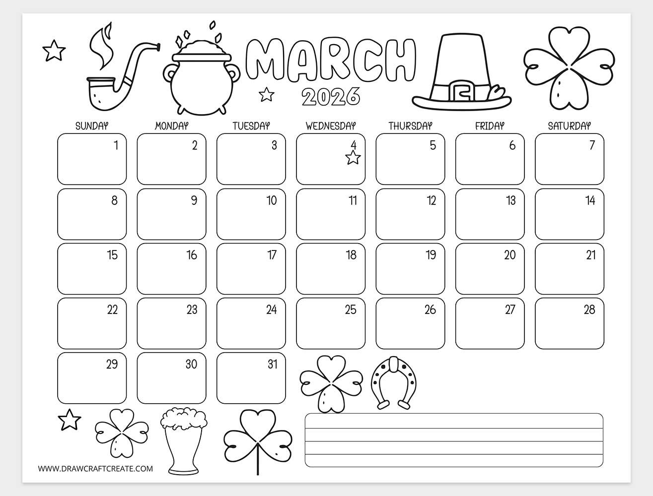 january 2026 kids coloring calendar