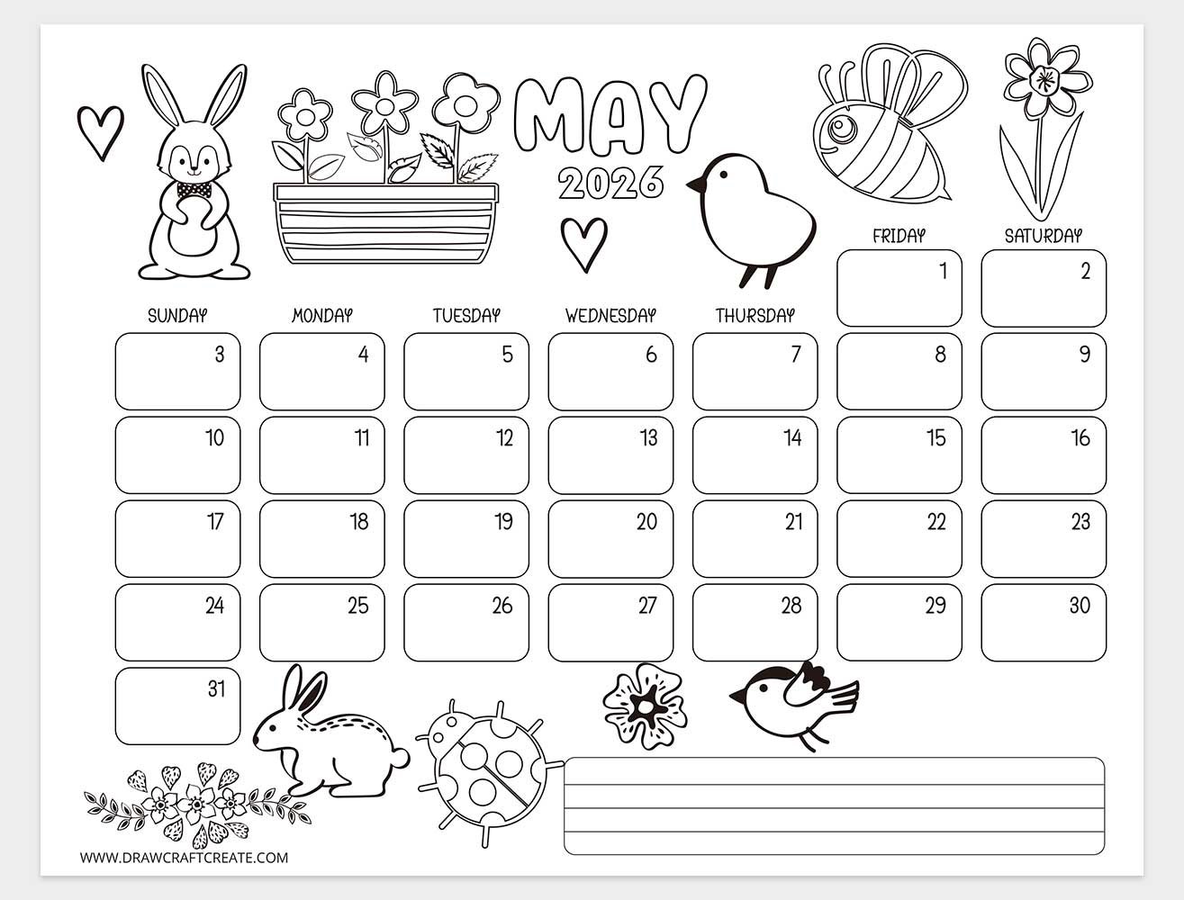 january 2026 kids coloring calendar