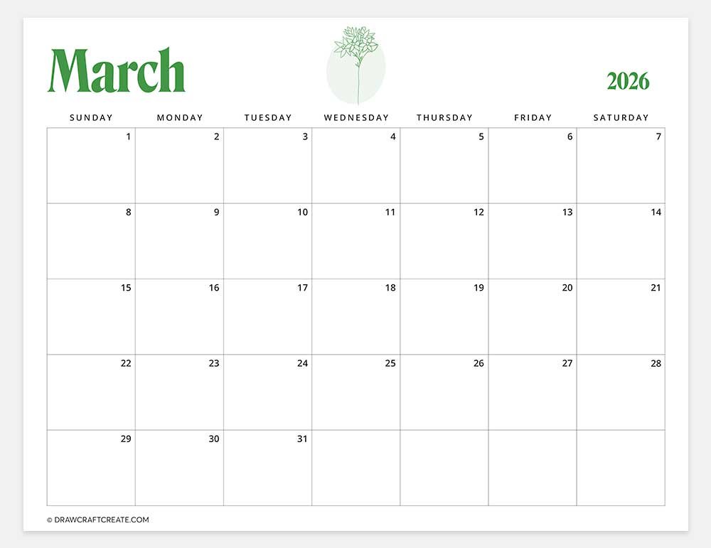 printable march 2026 calendar horizontal