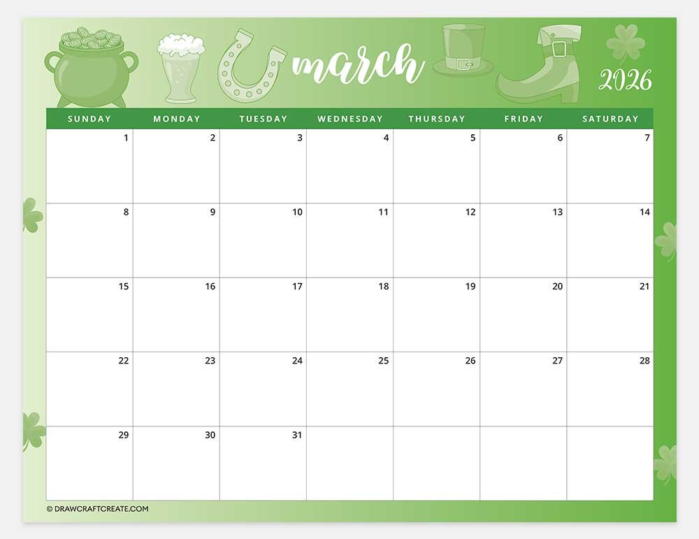 printable march 2026 calendar horizontal