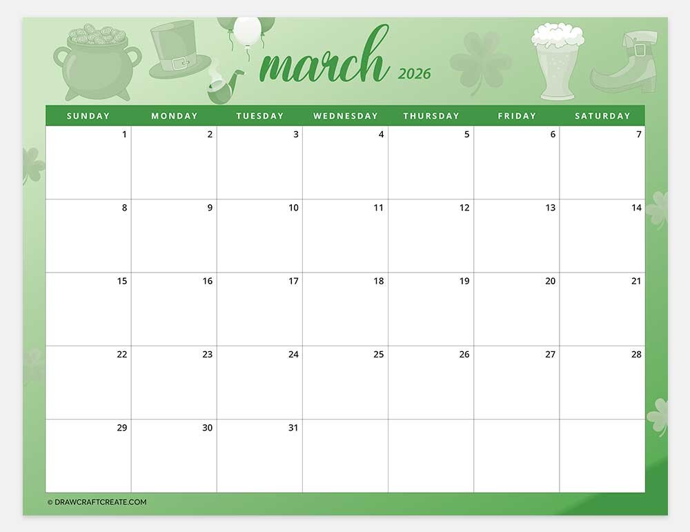printable march 2026 calendar horizontal
