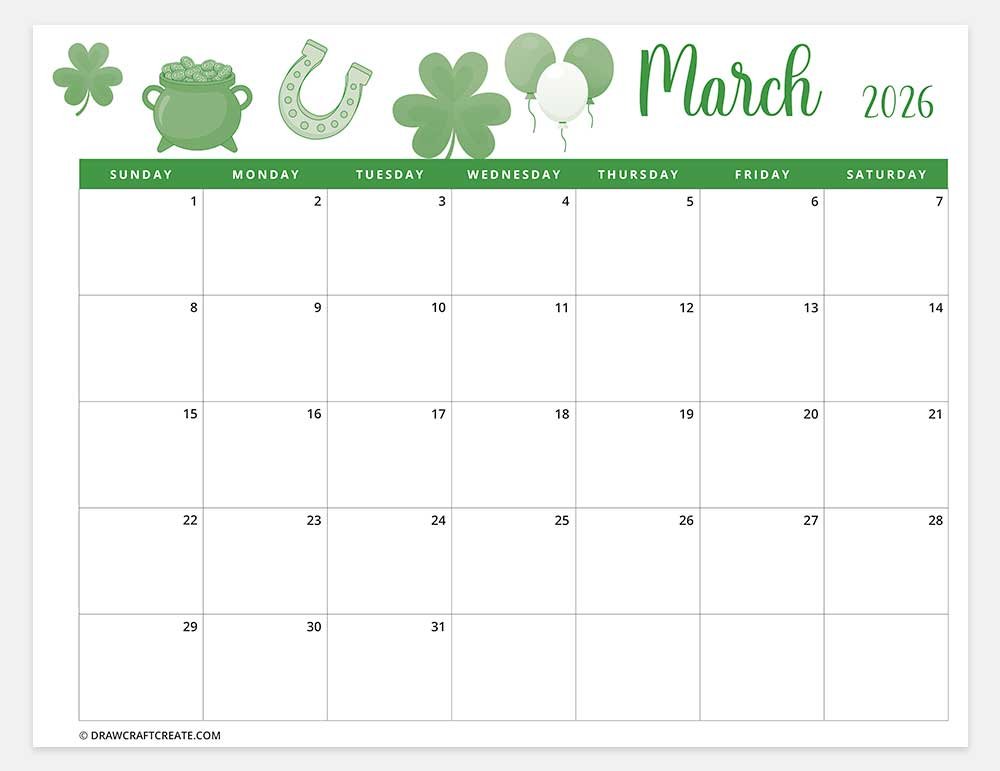 printable march 2026 calendar horizontal