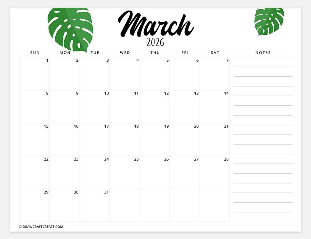 printable march 2026 calendar horizontal
