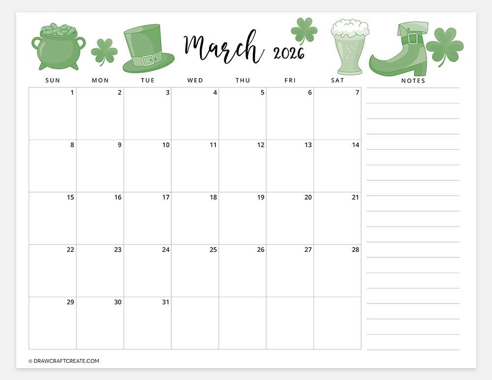 printable march 2026 calendar horizontal