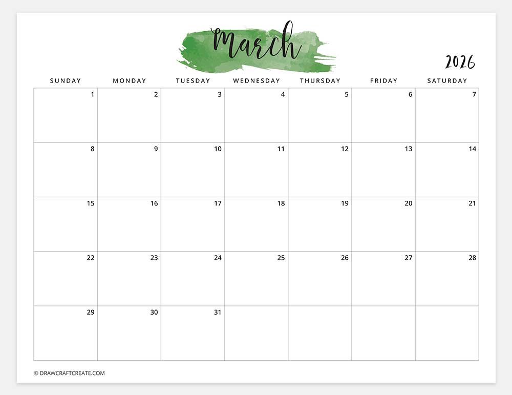printable march 2026 calendar horizontal