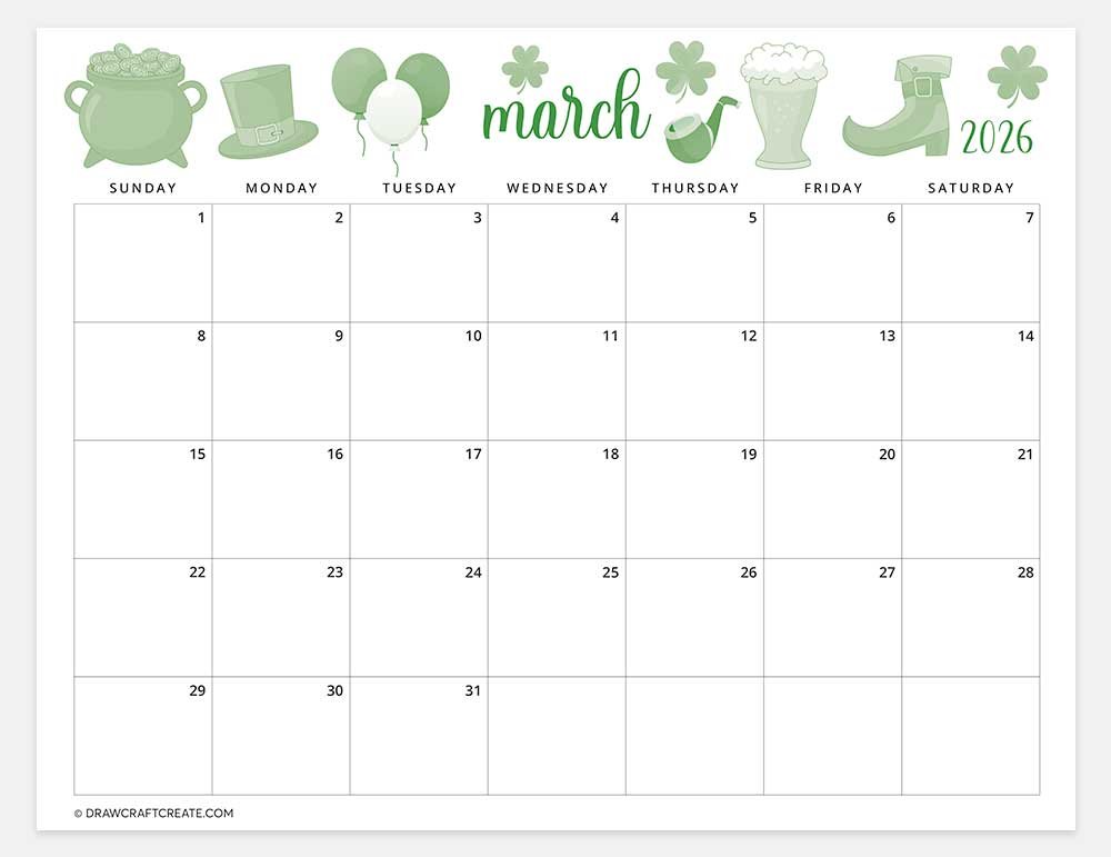 printable march 2026 calendar horizontal
