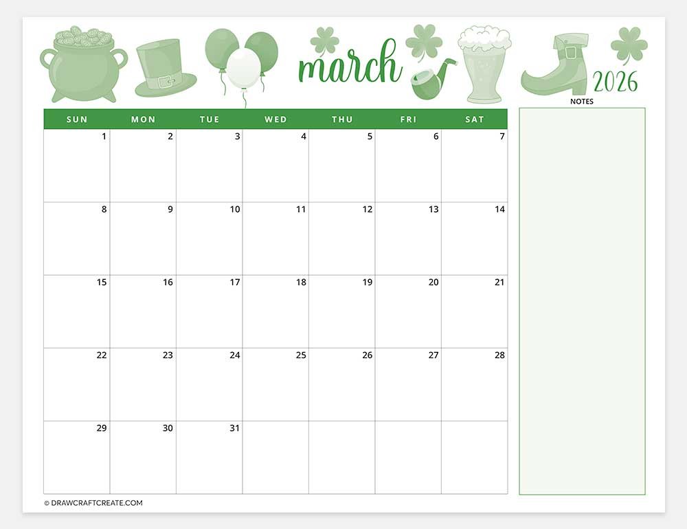 printable march 2026 calendar horizontal