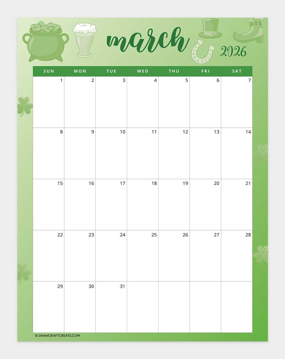 printable march 2026 calendar vertical