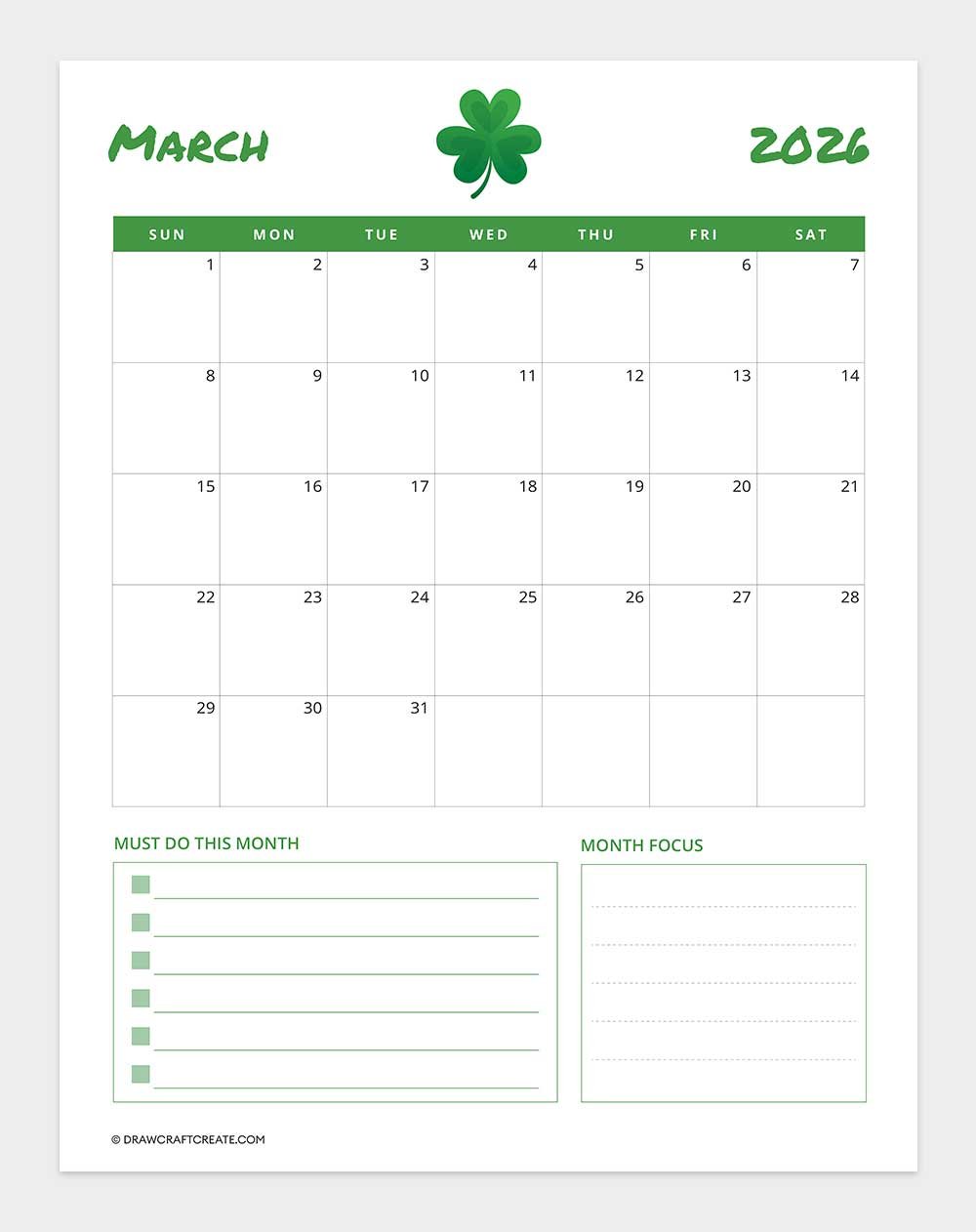 printable march 2026 calendar vertical