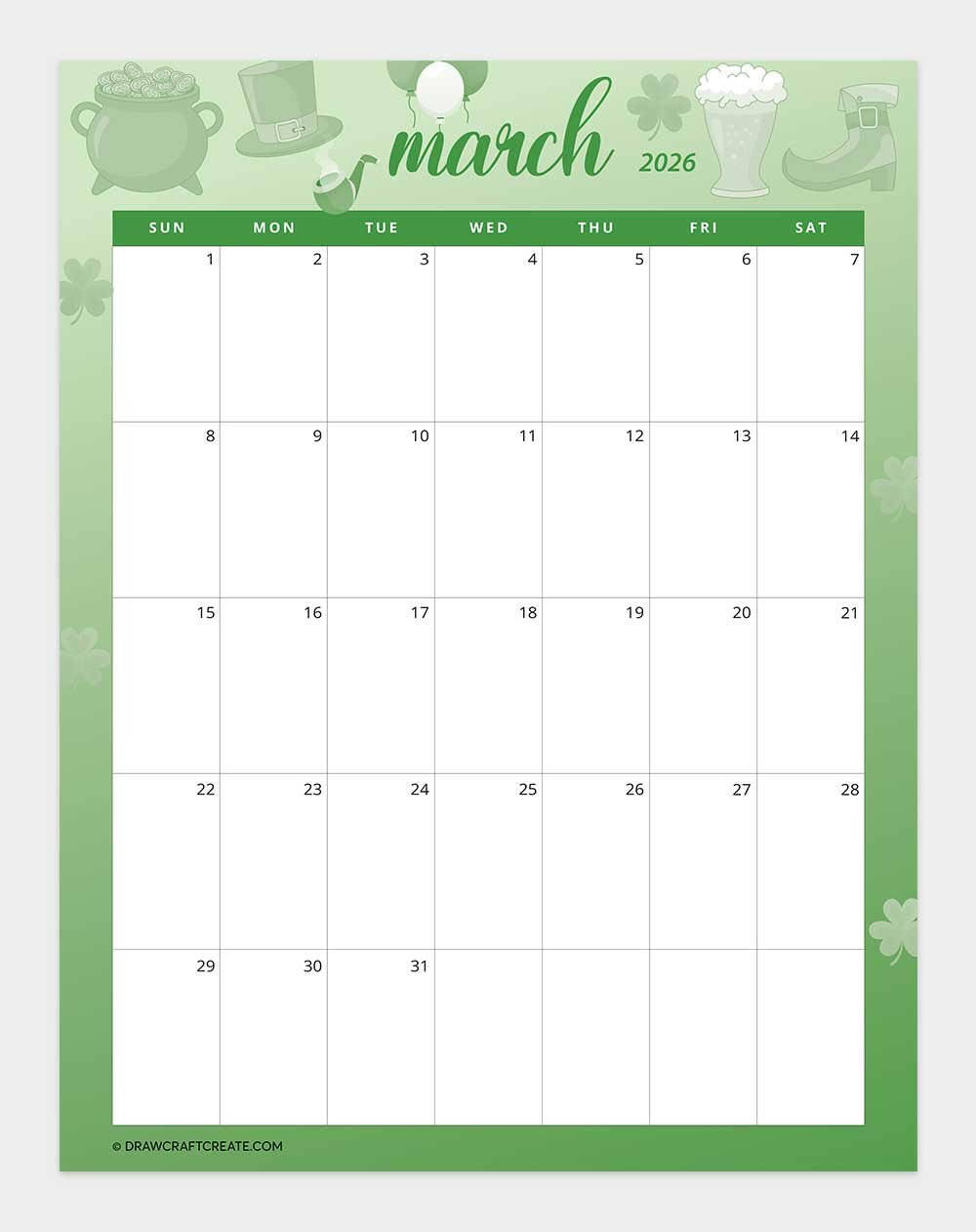 printable march 2026 calendar vertical