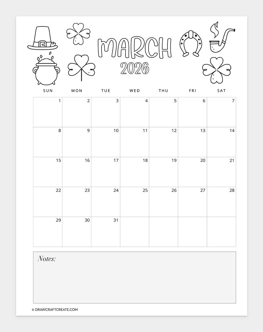 printable march 2026 calendar vertical