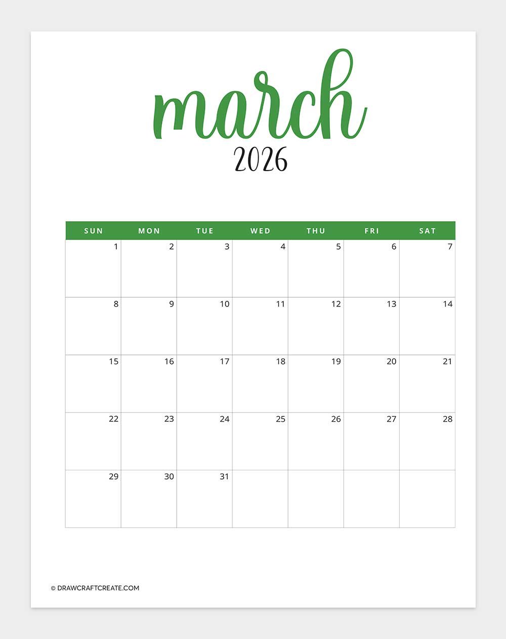 printable march 2026 calendar vertical