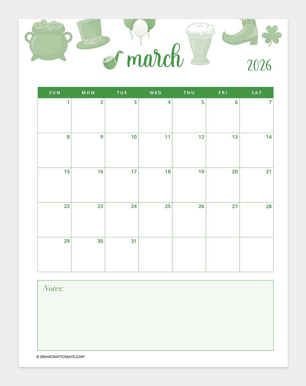 printable march 2026 calendar vertical