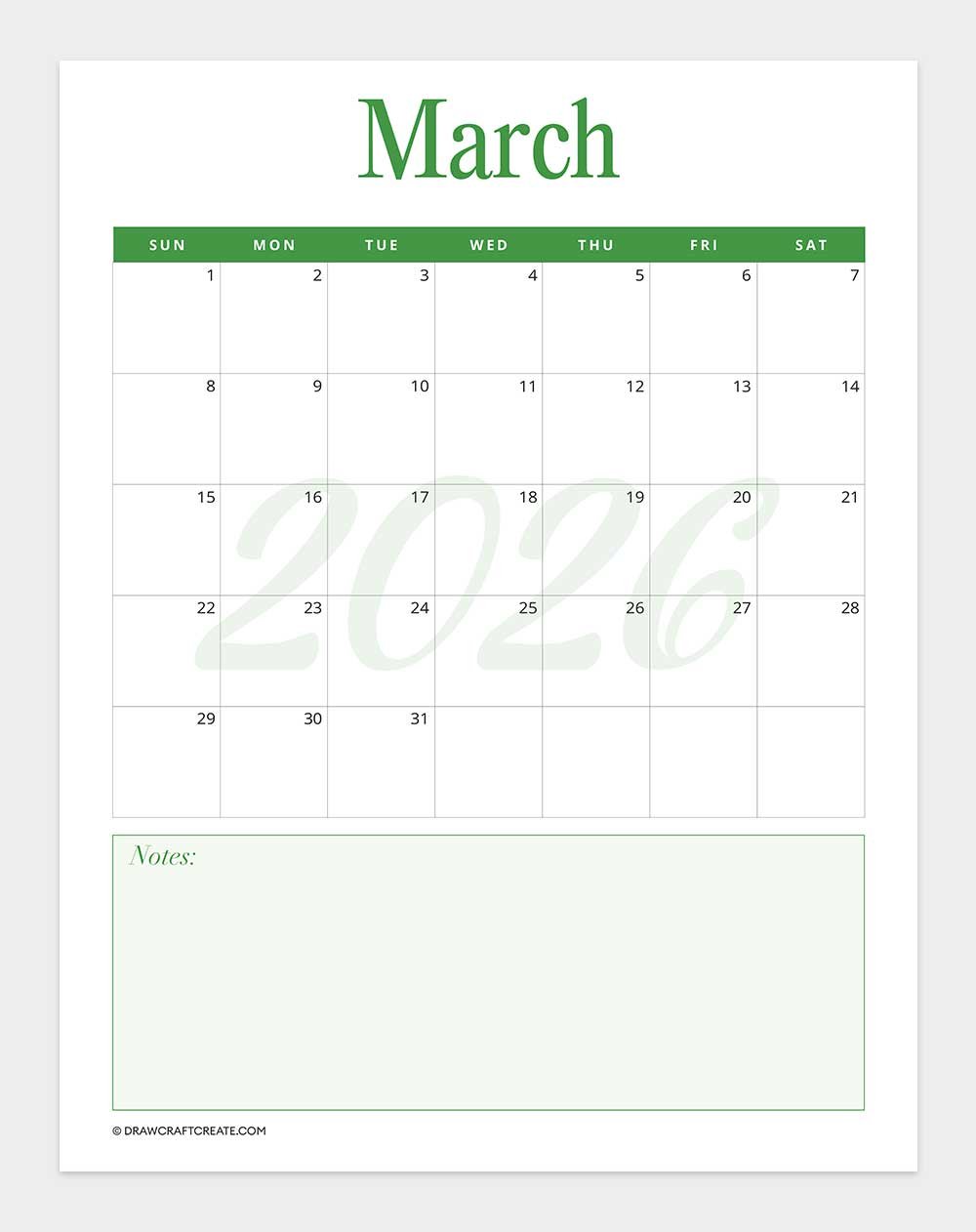 printable march 2026 calendar vertical