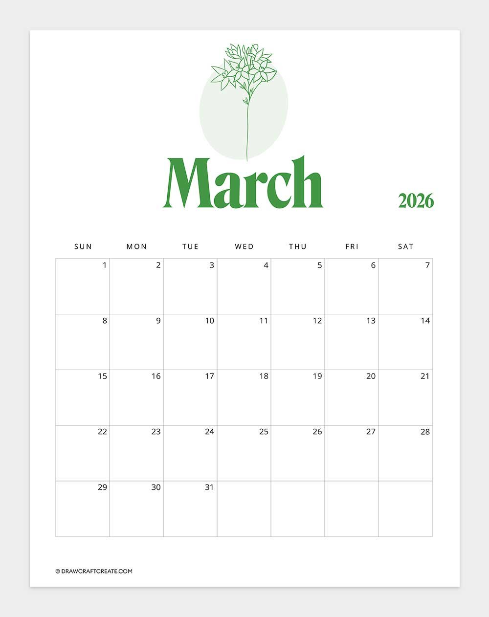 printable march 2026 calendar vertical