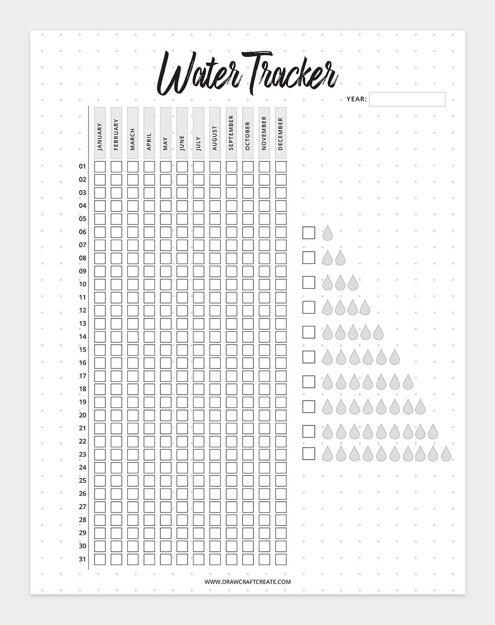 printable water tracker template
