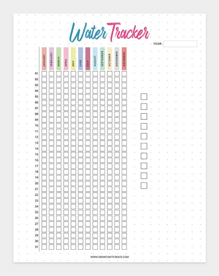 Free Printable Water Tracker Template - Draw Craft Create