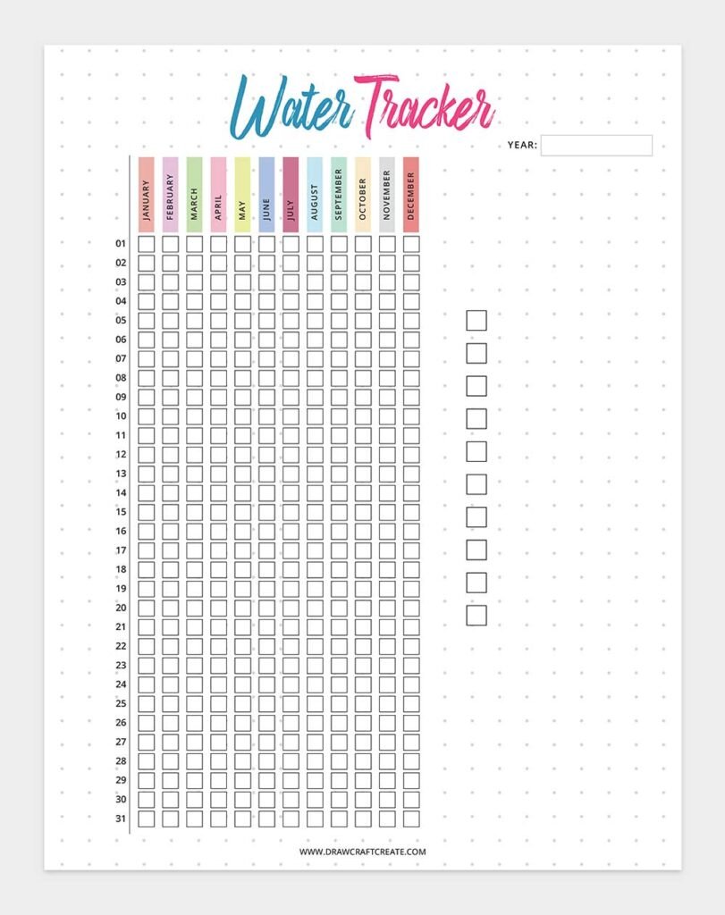 Free Printable Water Tracker Template - Draw Craft Create