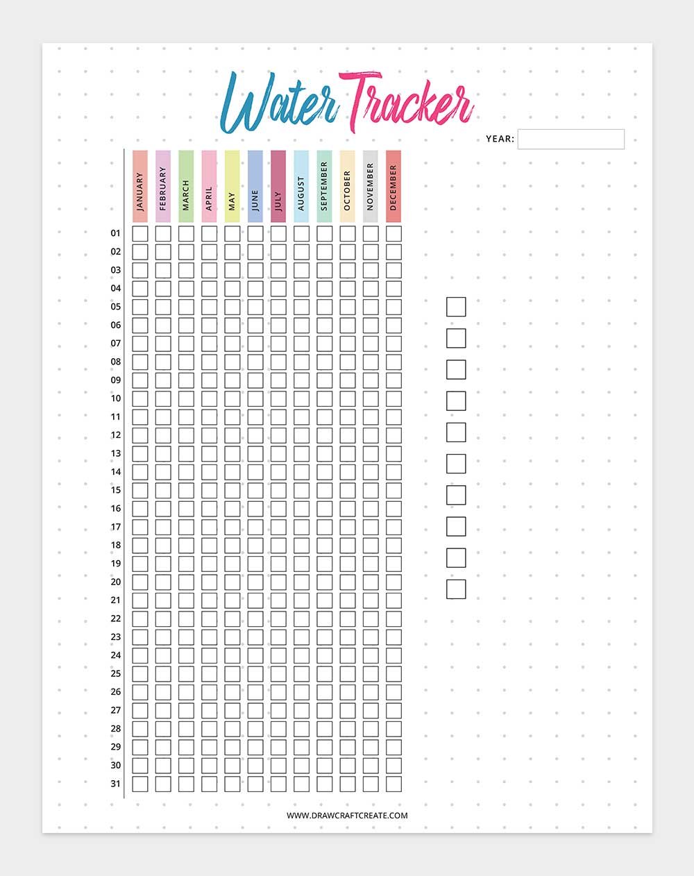 printable water tracker template
