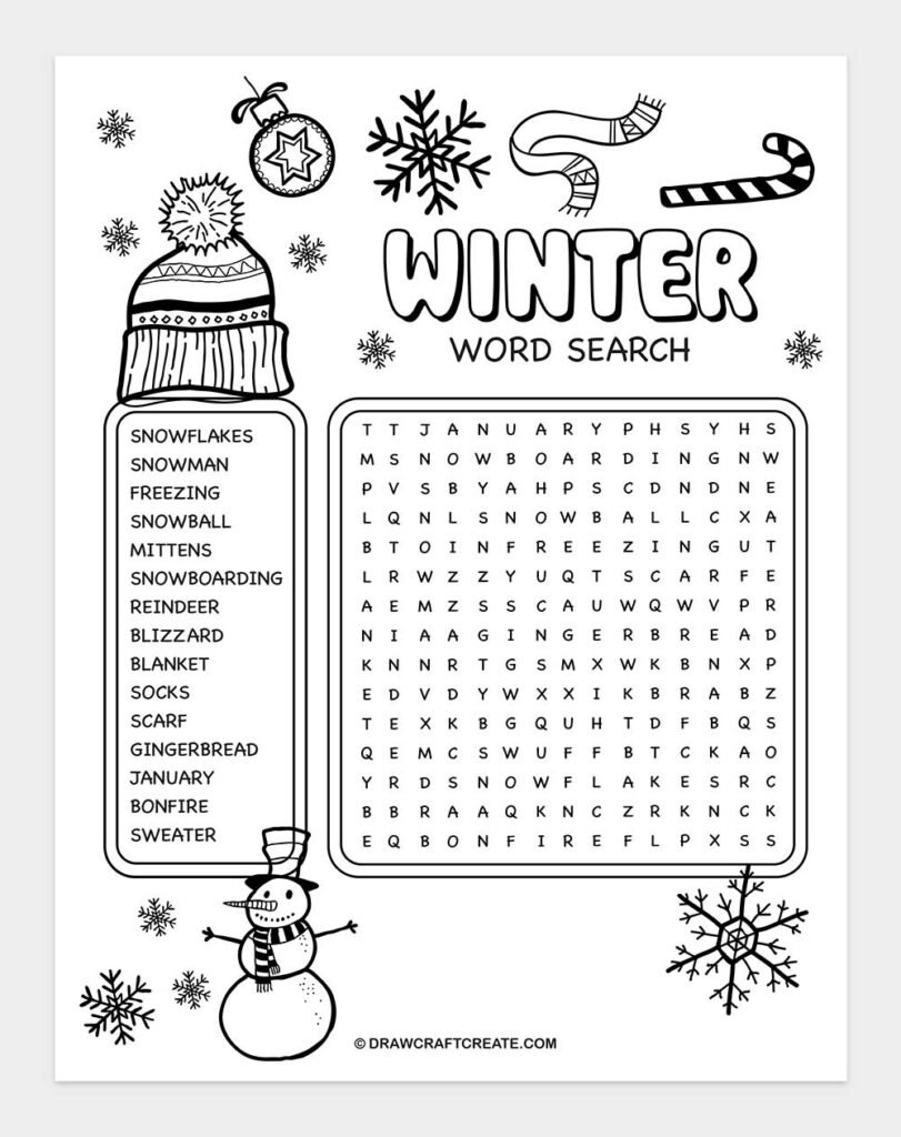 Free Winter Word Search Printable - Draw Craft Create