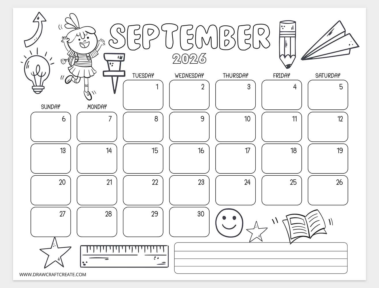 january 2026 kids coloring calendar