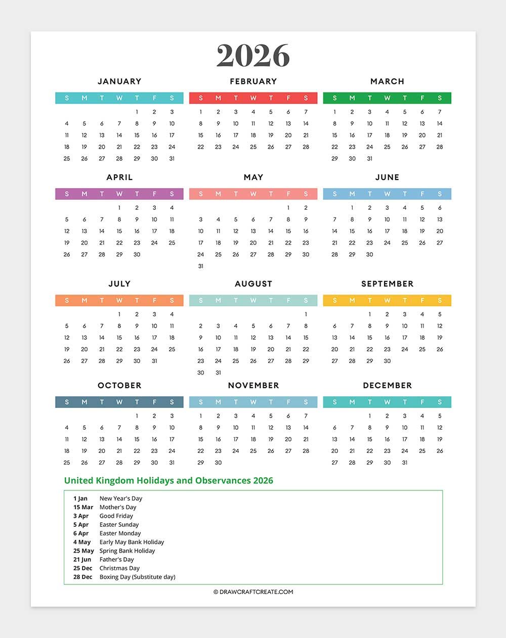 united kingdom holiday calendar 2026