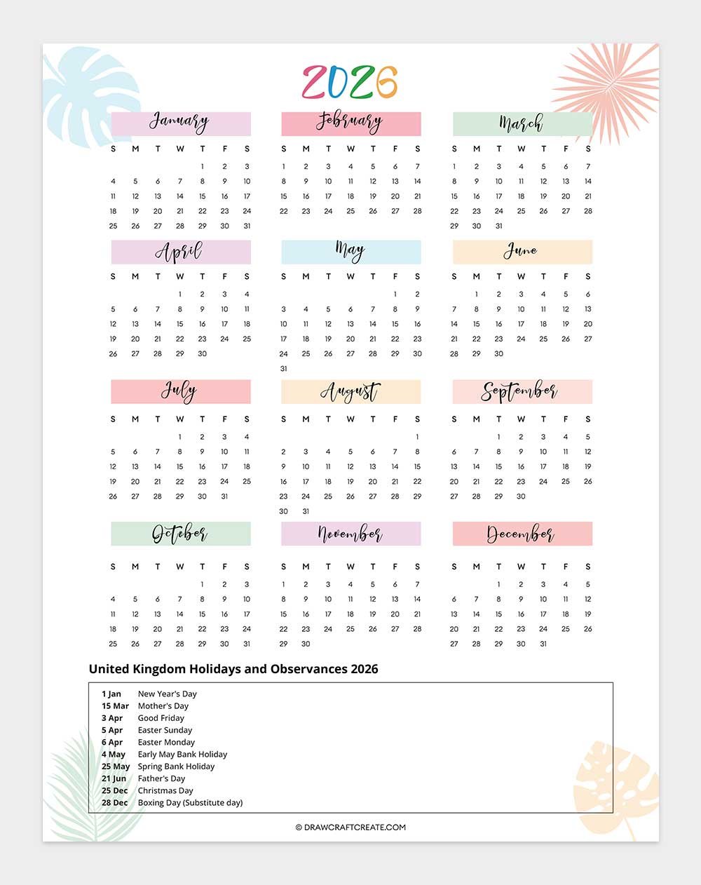 united kingdom holiday calendar 2026