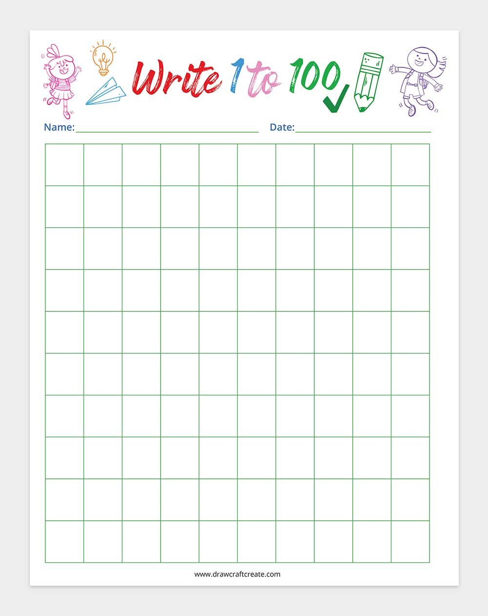 write 1 to 100 printable 1