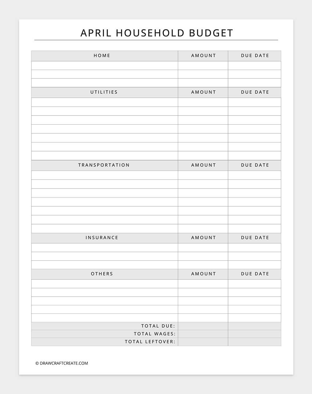 april household budget