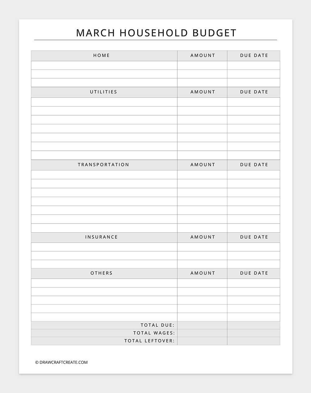 march household budget