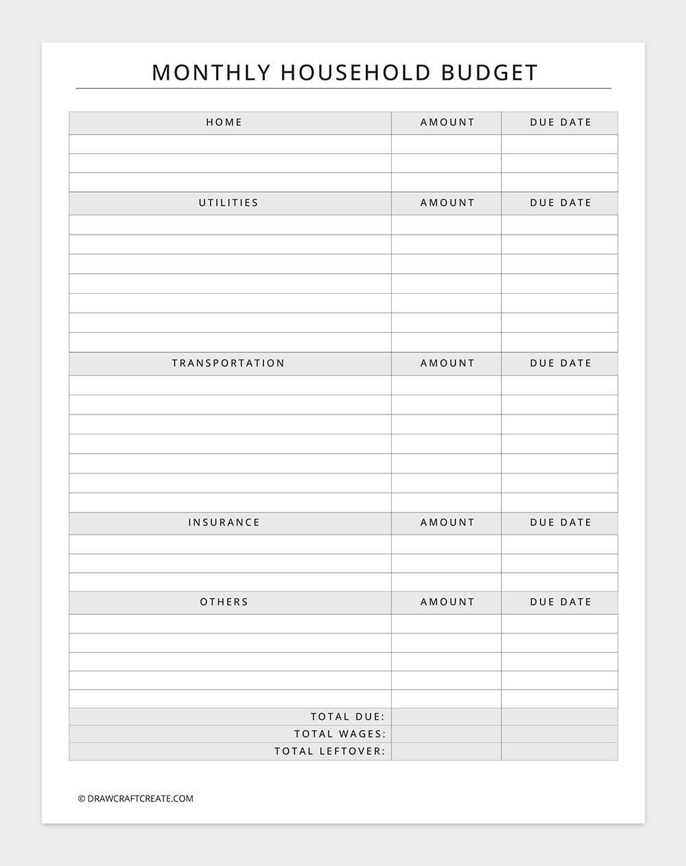 monthly household budget