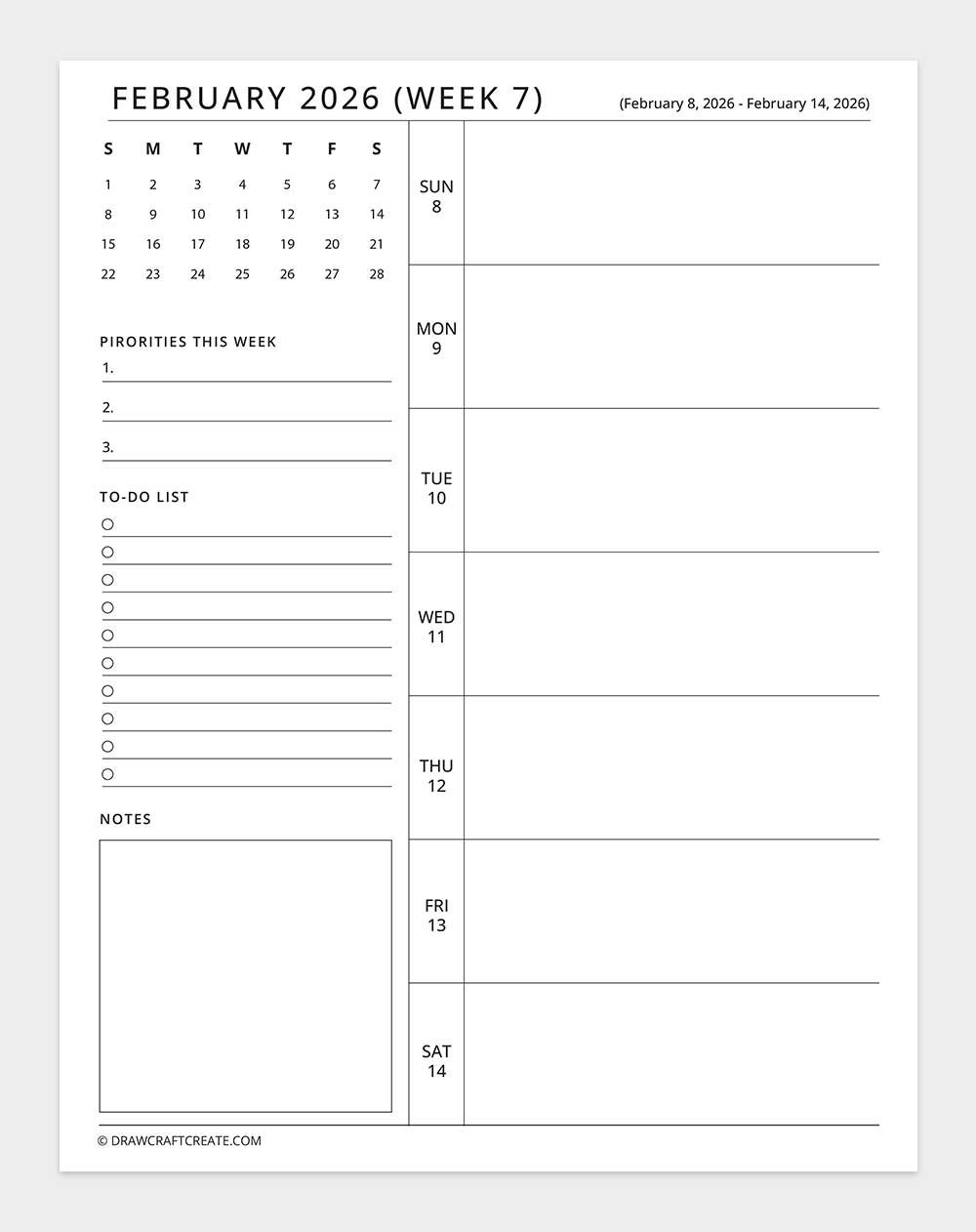 february 2026 weekly planner