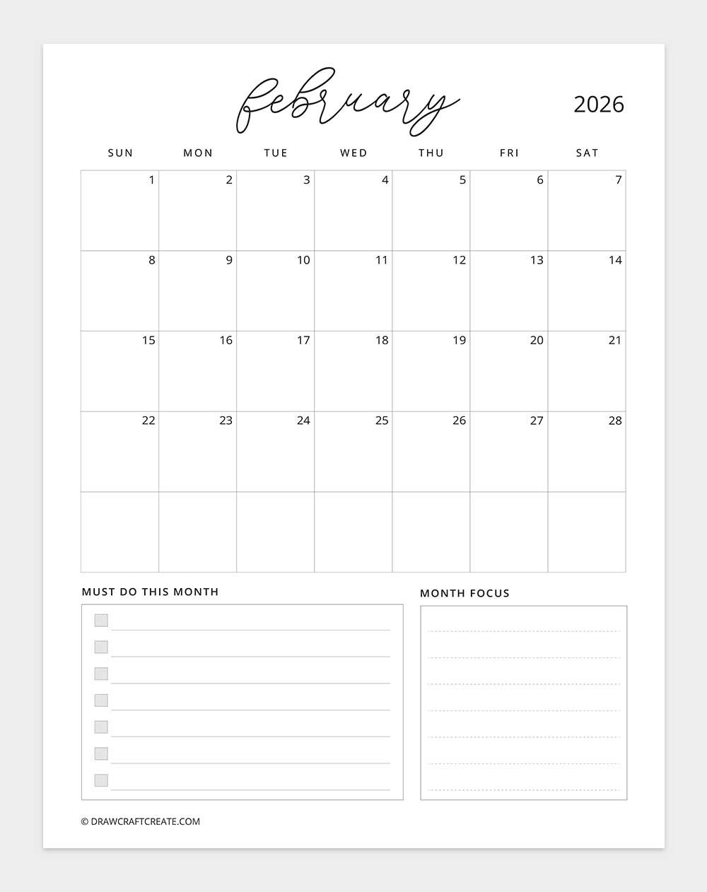 february 2026 calendar