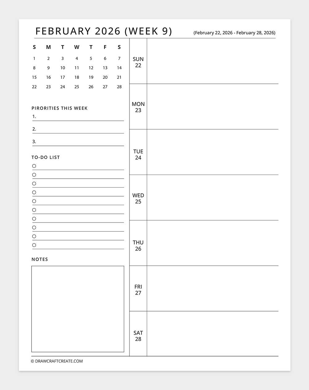 february 2026 weekly planner