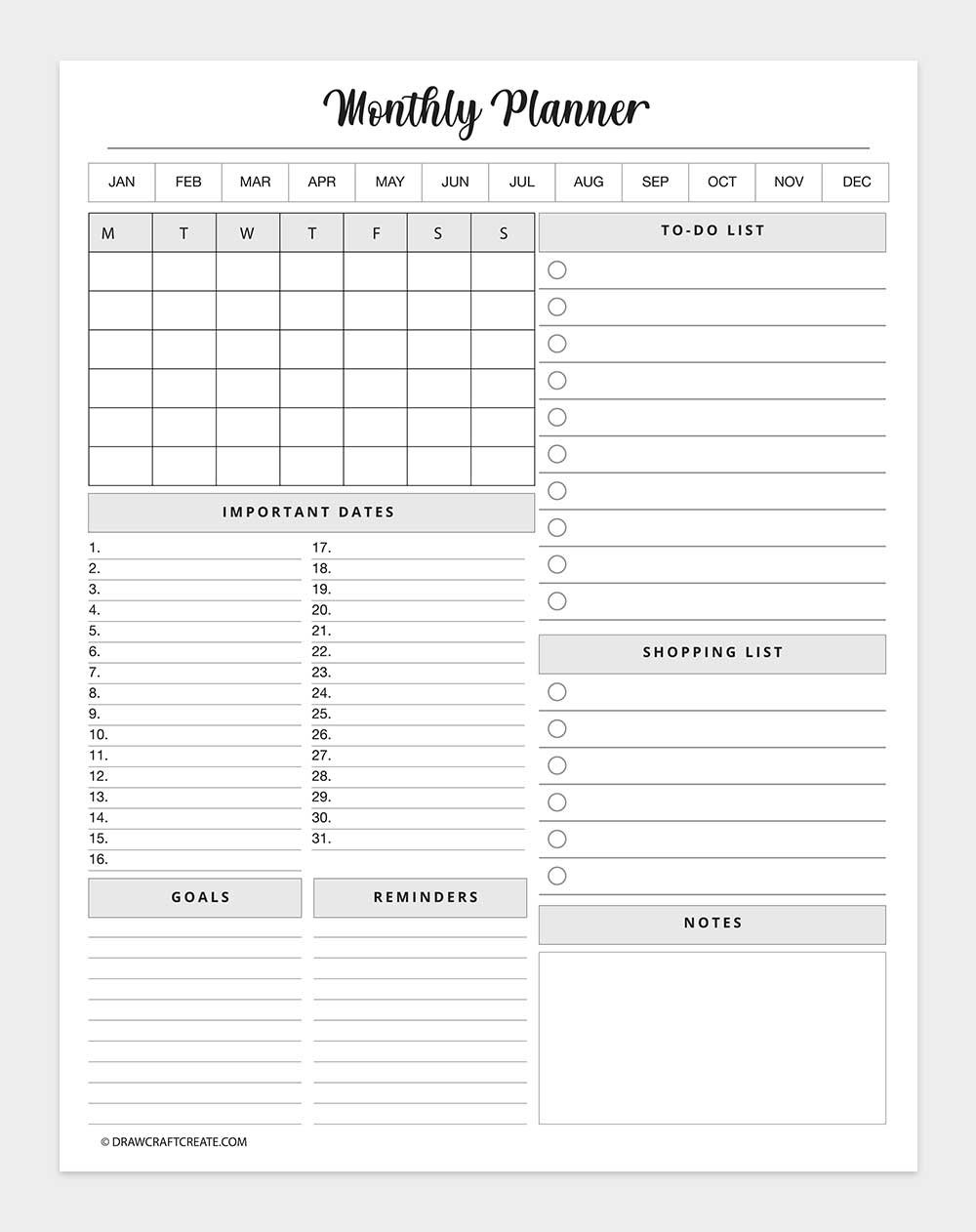 monthly planner