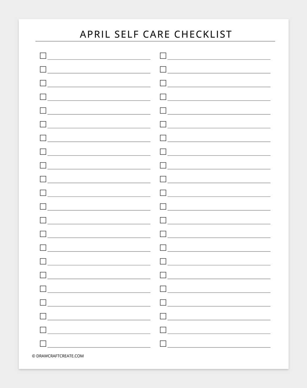 april self care checklist