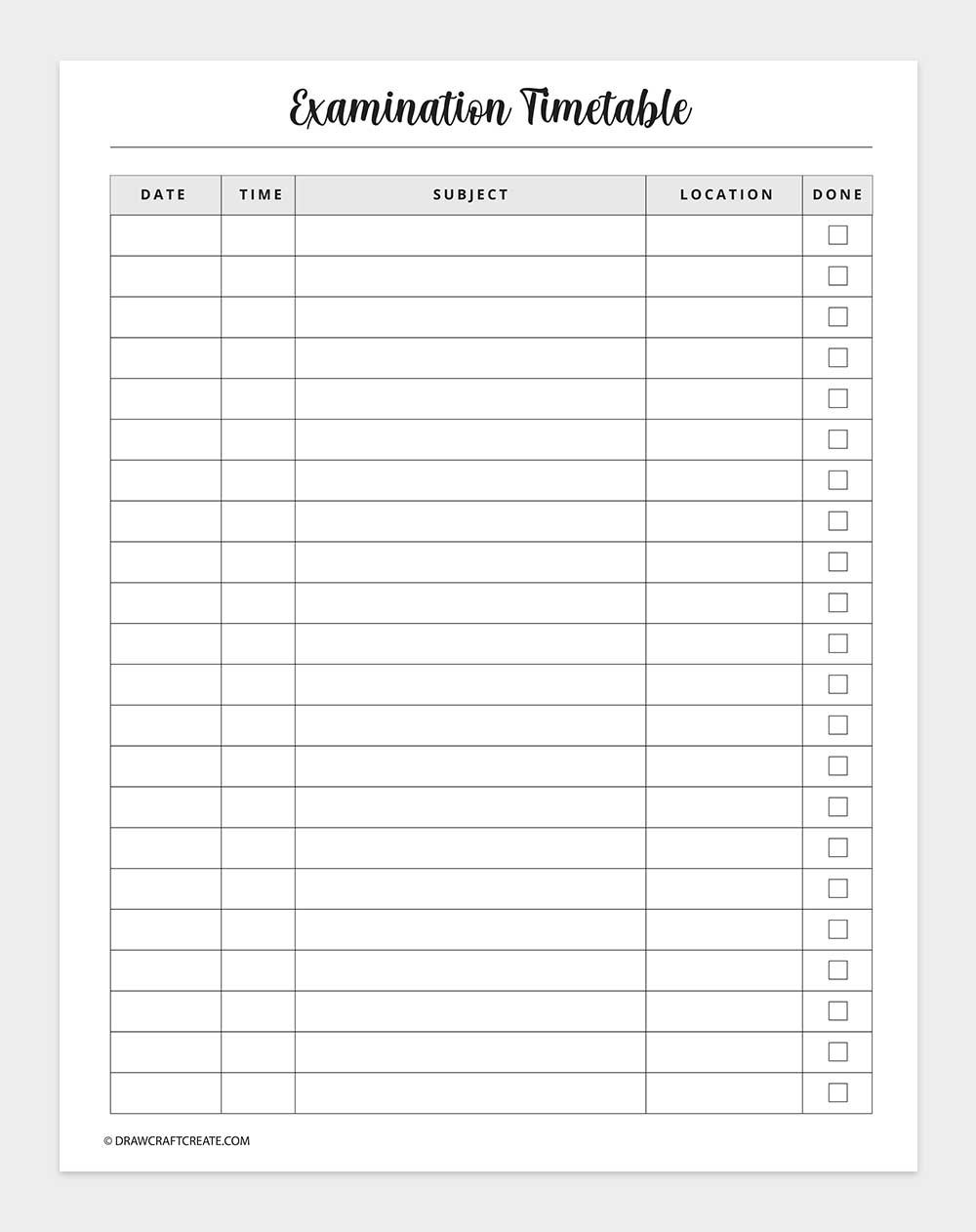 examination timetable