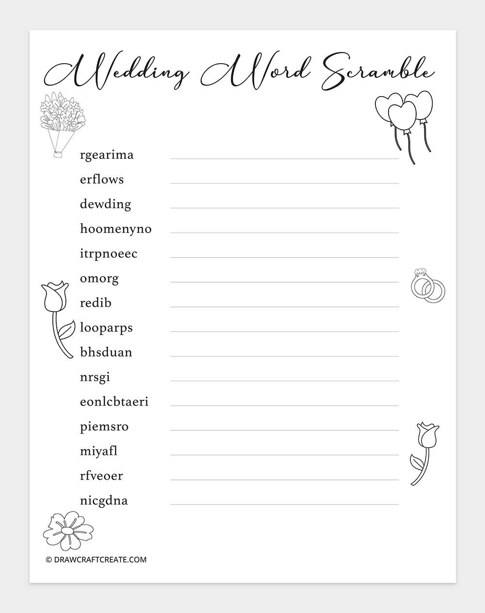 wedding word scramble