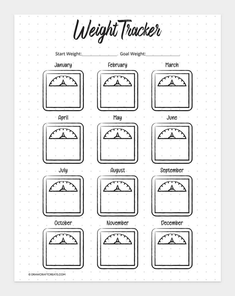 Free Printable Weight Tracker Template (9 Design) - Draw Craft Create