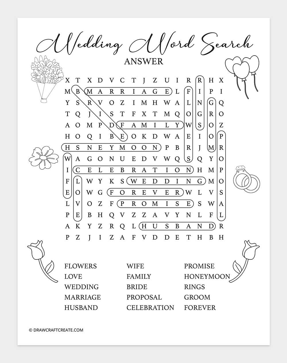 Wedding word search answer