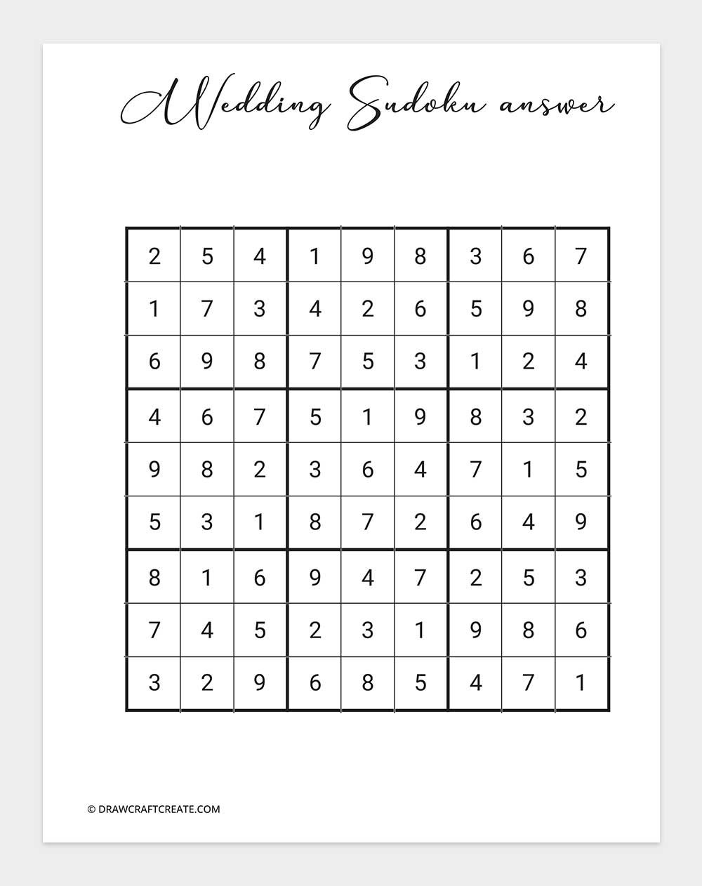 Wedding sudoku answer