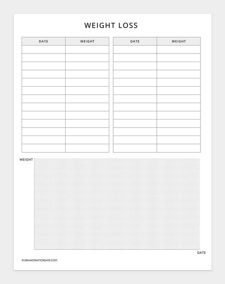 Free Printable Weight Tracker Template (9 Design) - Draw Craft Create