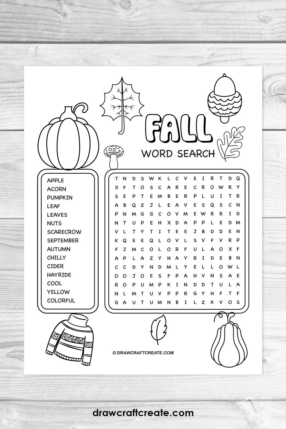 fall word search