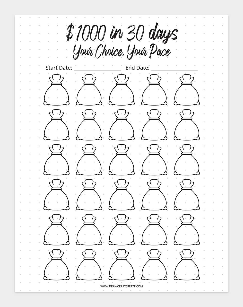 free printable 1000 Savings Challenge