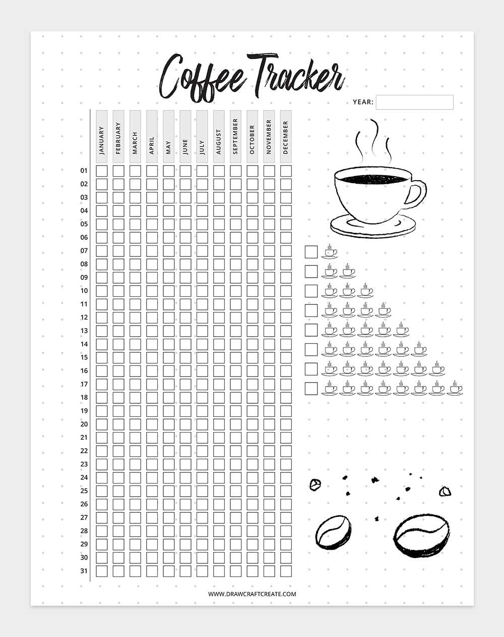 free printable coffee tracker template