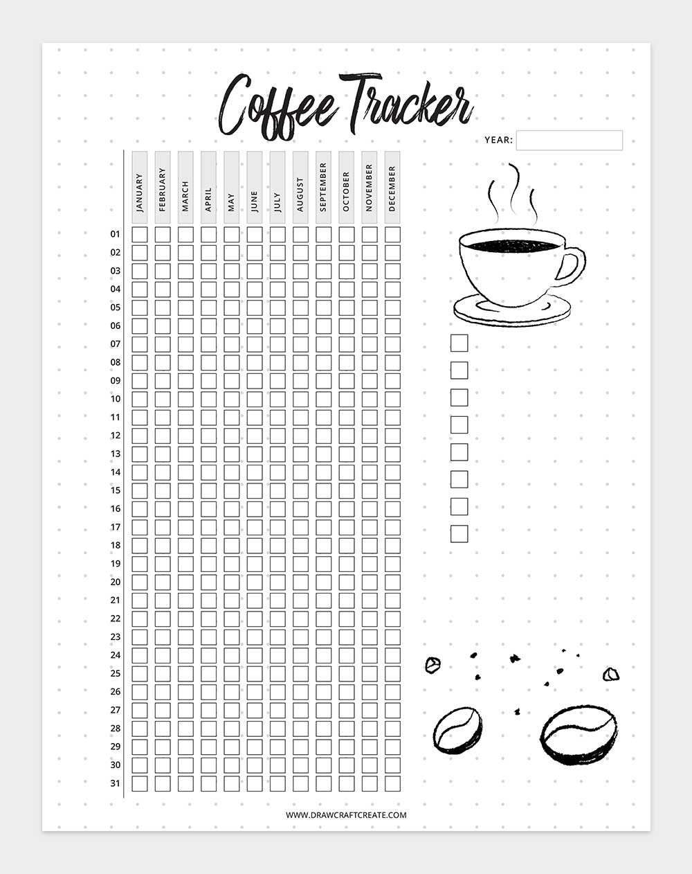 free printable coffee tracker template