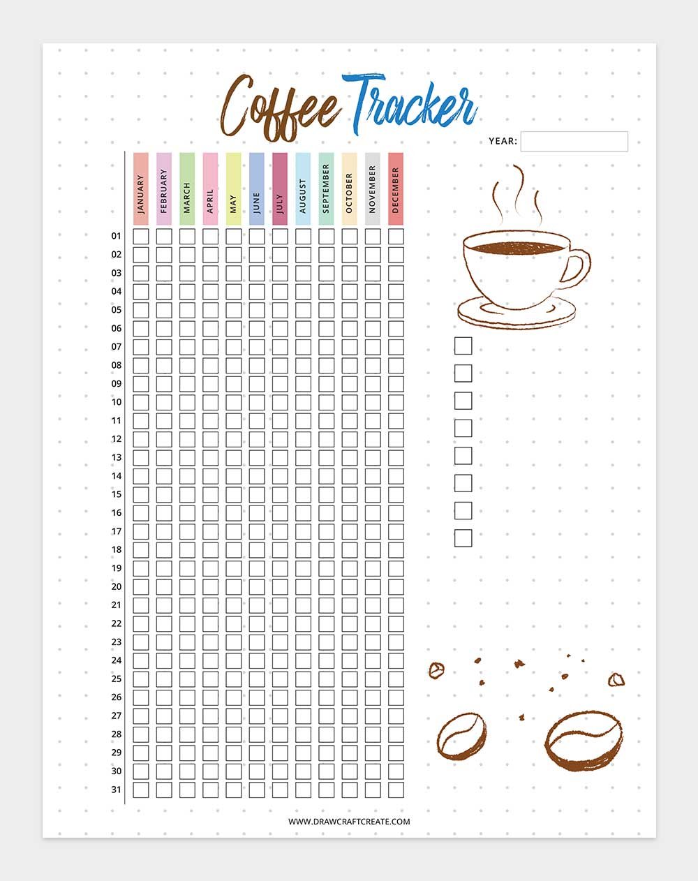 free printable coffee tracker template